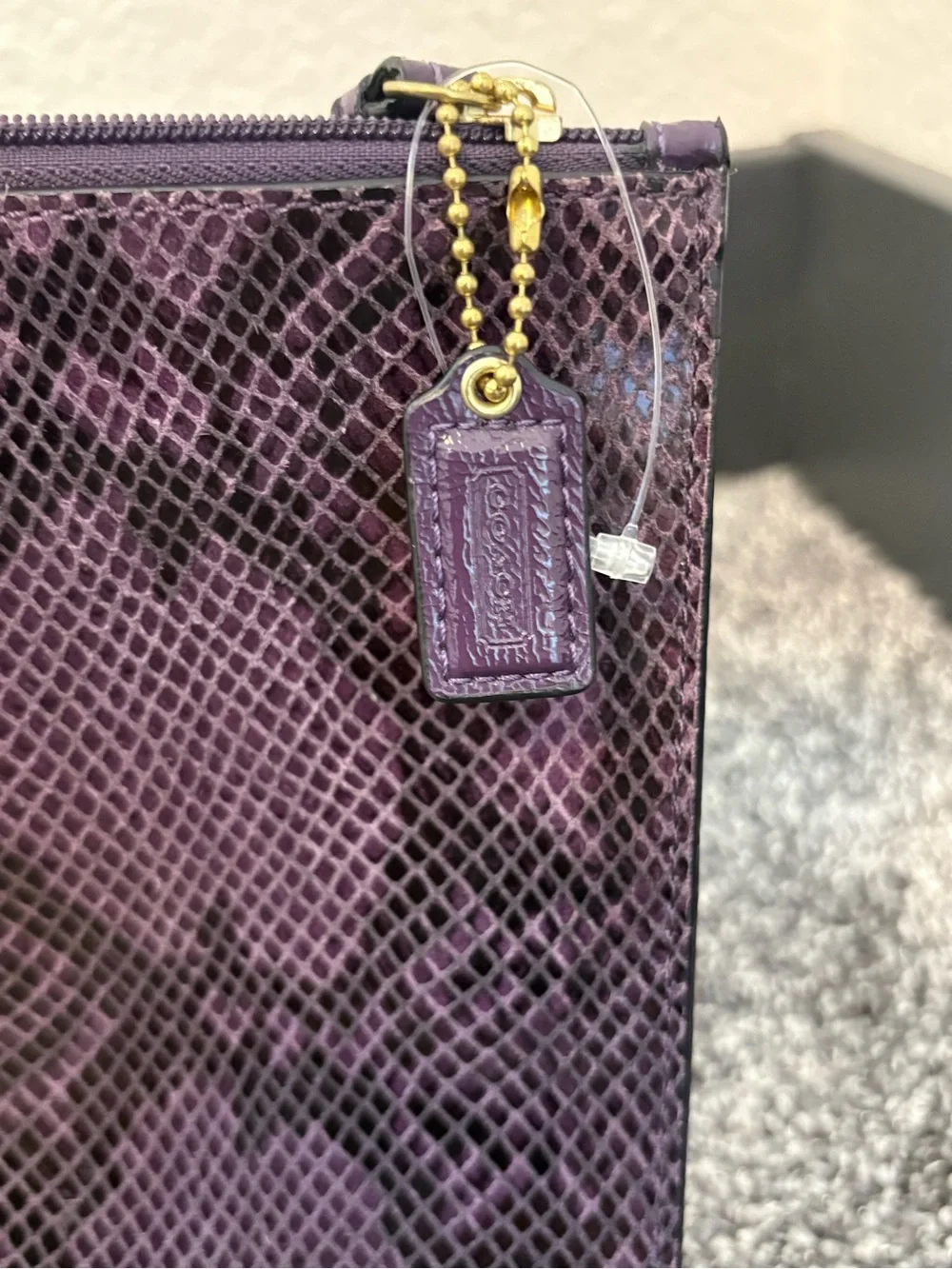 Coach Purple Leather Python Embossed Clutch Pouch